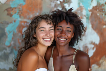 multicultural lesbian couple smiles and celebrates life