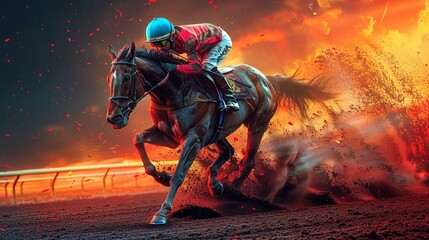 Multicolor digital art deco race horse