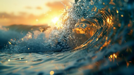 Close up inside of abstract ocean wave breaking in the sunny summer day background. Inside view of wave crashing. Water ocean. Wave for against the background of ocean nature's beauty.