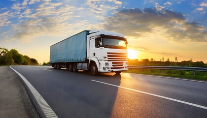 Truck on the asphalt road in the evening