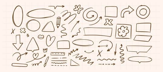 Huge set of 54 hand drawn doodle elements. Retro scribble strokes and sketched elements.