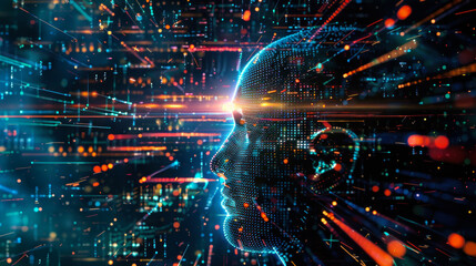 Obraz premium Digital representation of human profile with data