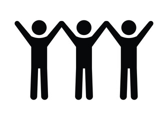 group of standing people rise their hands and holding hands icon symbol 3 men rise hands