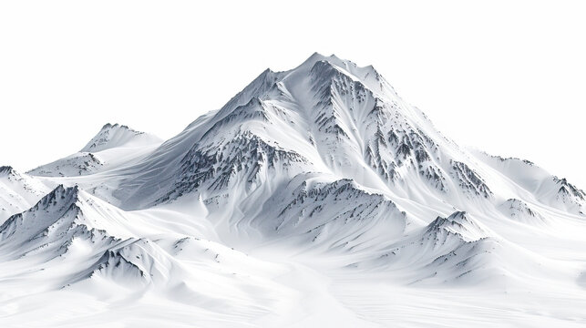 Very modern, current, contemporary nature background, wallpaper, backdrop, texture, Mount Elbrus mountain and snowy Caucasus mountains, range, isolated. LIDAR model, scan, map, white background