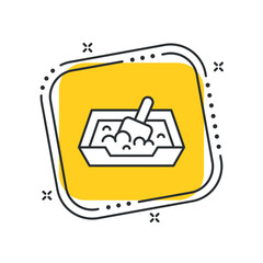 Cartoon cat litter toilet icon vector illustration. Litter box on isolated yellow square background. Pet tray sign concept.