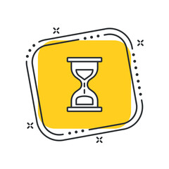Cartoon hourglass icon vector illustration. Sandglass on isolated yellow square background. Time sign concept.