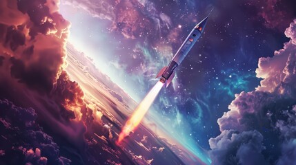 Astronaut on Lunar Surface with Rocket Launch