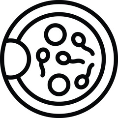 Simplified black and white line drawing of a petri dish with bacteria colonies