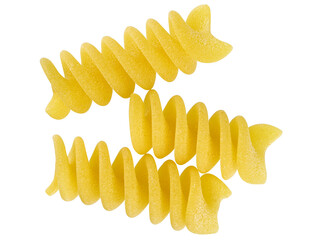 Spiral - shaped uncooked Italian Pasta isolated on a transparent background. Top view. Extreme...