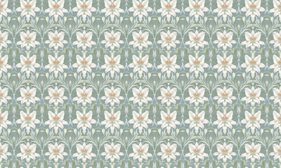 white lilies background, elegant pattern, flower texture, white and green