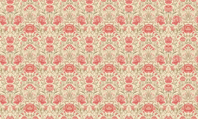 Floral pattern with red flowers. Elegant mirror pattern