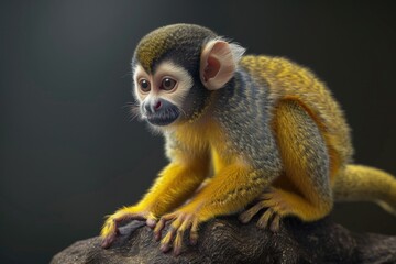 Obraz premium A small monkey perched on a rock. Suitable for nature and wildlife themes