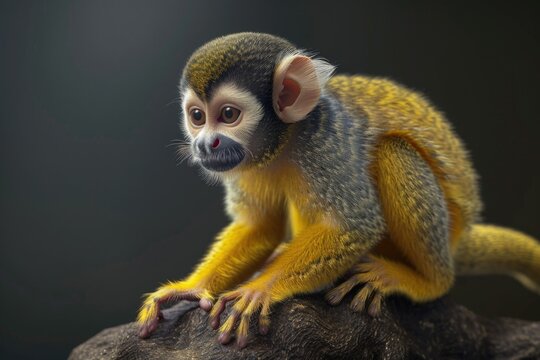 A small monkey perched on a rock. Suitable for nature and wildlife themes - Powered by Adobe