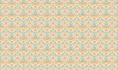 Floral design in orange and green on a background, elegant pattern, flower texture