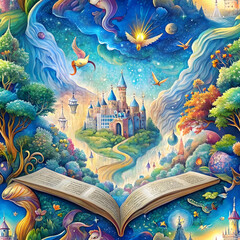 Hand-Painted Enchanted Book: A World of Magic Unfolds. Perfect for: Halloween, World Book Day, Fantasy Conventions, Children's Birthdays, Christmas, Enchanted Events, book covers, fantasy novels.