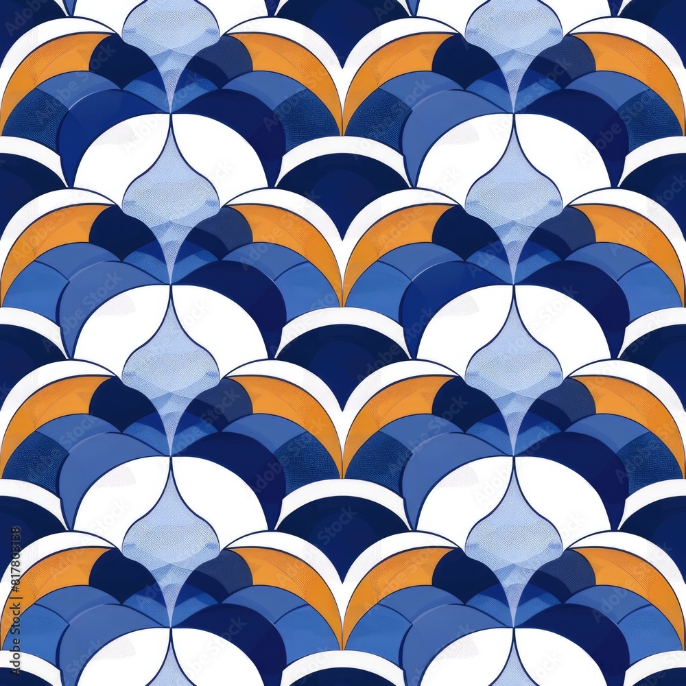 Poster fish scale pattern in blue and orange colors, suitable for backgrounds or textures
