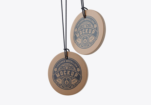 Leather medallion With Metallic Chain Mockup