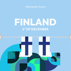 Finland Independence Day square banner in geometric style. Colorful modern greeting card for National day of Finland in December. Design background for celebrating National holiday