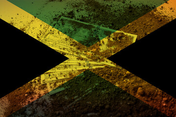 American dollars under the ground with Jamaica flag, corruption and bad economy, money laundering 