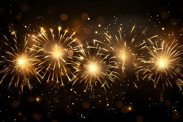 Obraz premium Fireworks display against dark backdrop with golden glitters