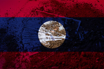 American dollars under the ground with Laos flag, corruption and bad economy, money laundering 