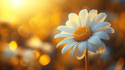 Idyllic daisy in full bloom during the spring, summer, or autumn season, kissed by the Golden Rays 