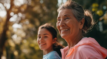 Obraz premium grandmother and granddaughter jogging in the park