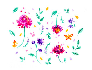 Watercolor multicolored wildflowers