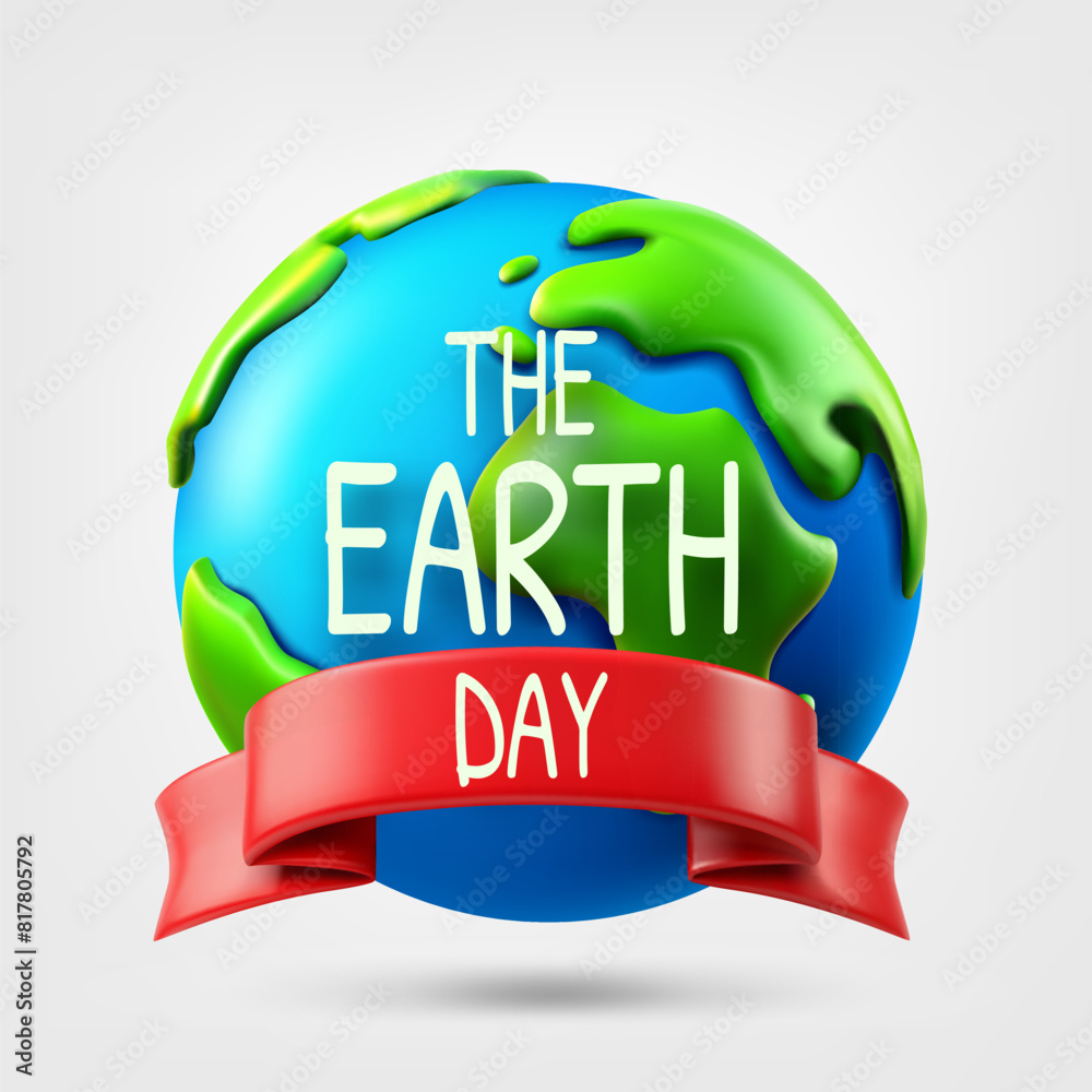Poster the earth day concept. vector illustration with the globe and ribbon. 3d vector illustration