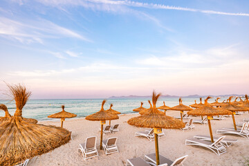 beach with umbrellas
