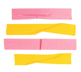 Top view set of yellow and pink adhesive vinyl tape or cloth tape in stripes shape isolated on...
