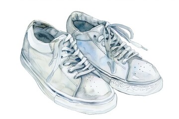 A realistic drawing of a pair of white sneakers. Suitable for fashion or sports themes