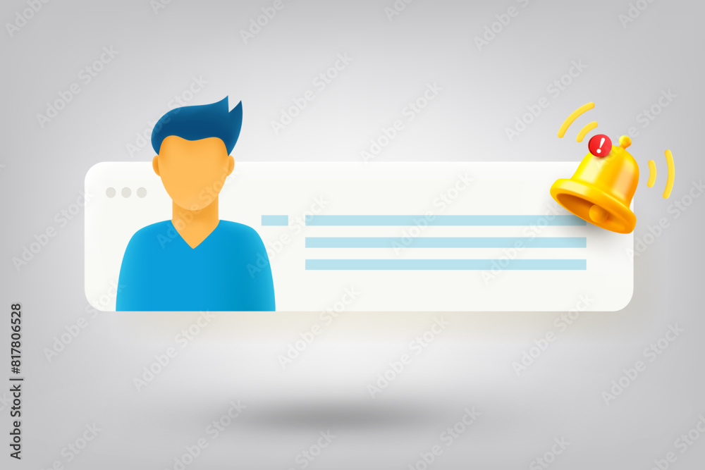 Aufkleber social media page with notification bell. new message concept. 3d vector illustration