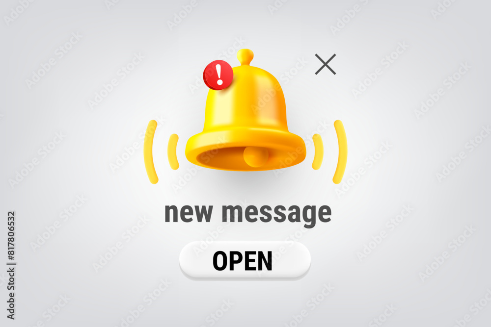 Aufkleber new message concept with the bell and button. vector 3d illustration