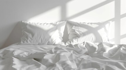 A simple, clean white bed with pillows. Perfect for home decor or interior design concepts