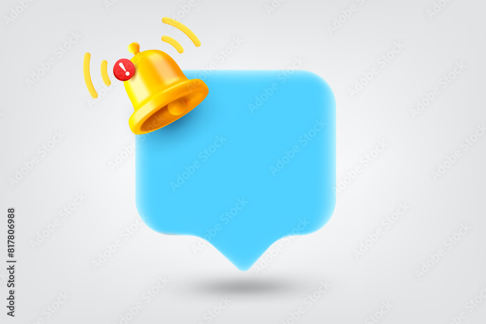 Aufkleber speech cloud with notification bell. 3d vector illustration
