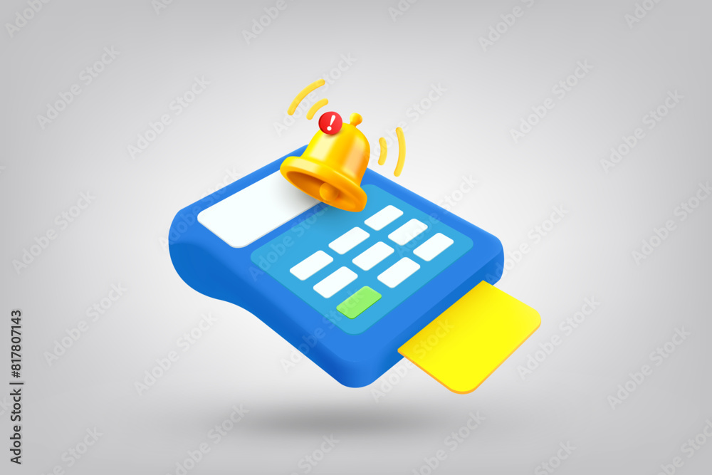 Aufkleber payment terminal with notification bell. 3d vector illustration