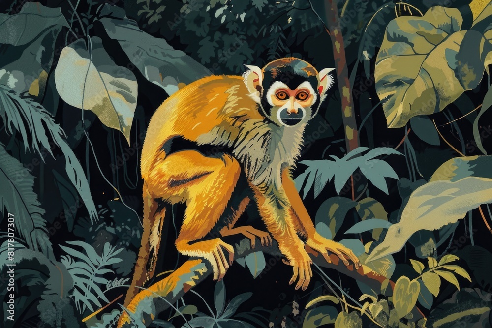 Poster a monkey perched on a tree branch, suitable for nature themes