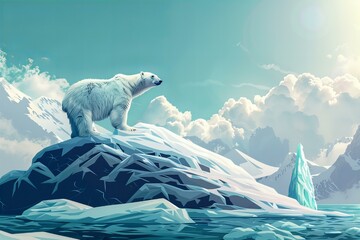 Obraz premium A polar bear standing on a rock in the middle of the ocean