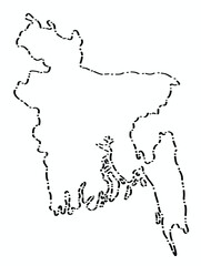 Doodle freehand dash line drawing of Bangladesh map.