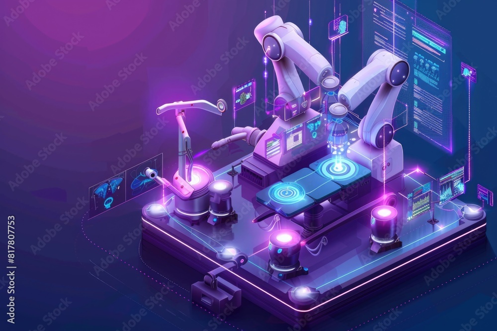 Poster a robot sitting on top of a table, suitable for technology concepts