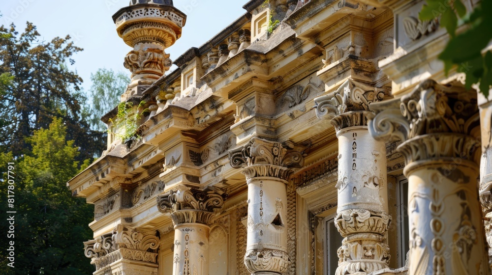 Fototapete A building with columns and a clock on it. Suitable for architectural concepts