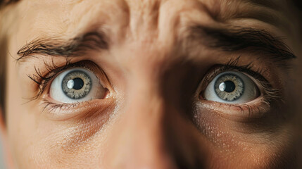 A man with very large eyes and a furrowed brow