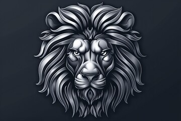Obraz premium A black and white lion head with a long mane