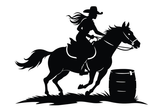 recommend clip art: A vector silhouette of a rodeo cowgirl barrel racing design