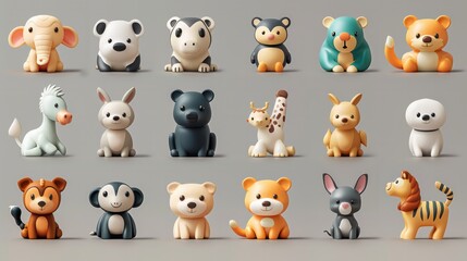 A cute collection of cartoon animal heads including aanimal with a banner in a fun and colorful design