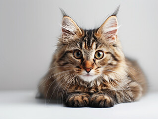 Fluffy Cat Posing on a White Background