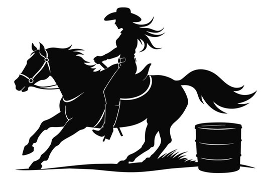 recommend clip art: A vector silhouette of a rodeo cowgirl barrel racing design
