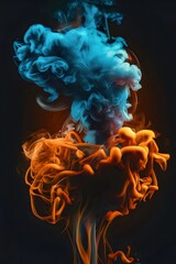 blue and orange smoke on dark background, fire smoke abstract wallpaper theme, smoke on black, 
