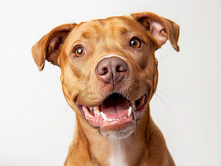 Happy brown dog portrait on white background